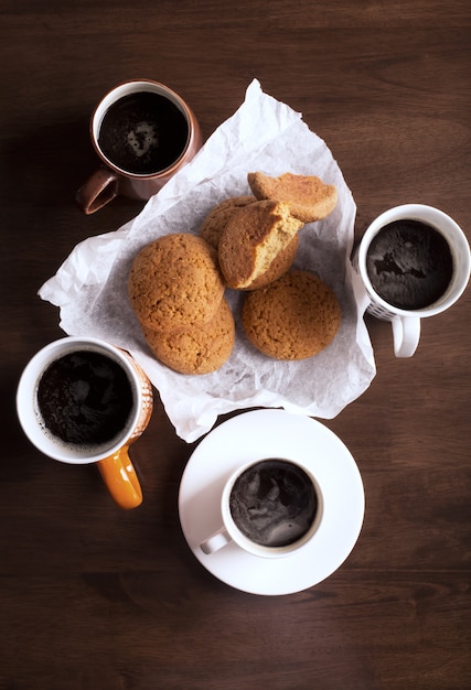 Three tea cups with coffee