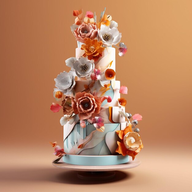 A three tiered cake with flowers on it