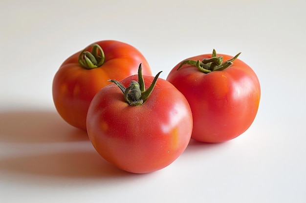 Three tomatoes on a white background closeup selective focus