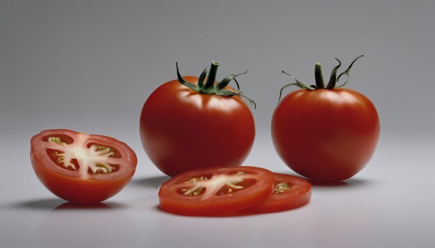 Three tomatoes on a white background