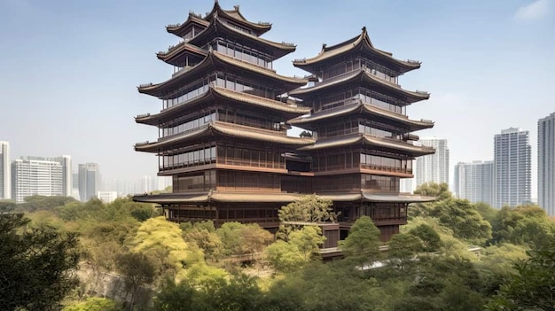 Foto le tre torri del tempio di wuhan sono visibili durante il giorno.