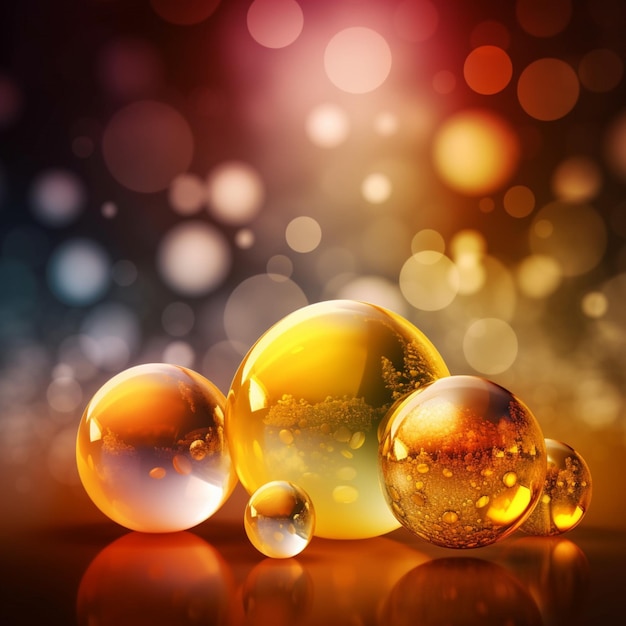 Three transparent glass balls are on a colorful background.