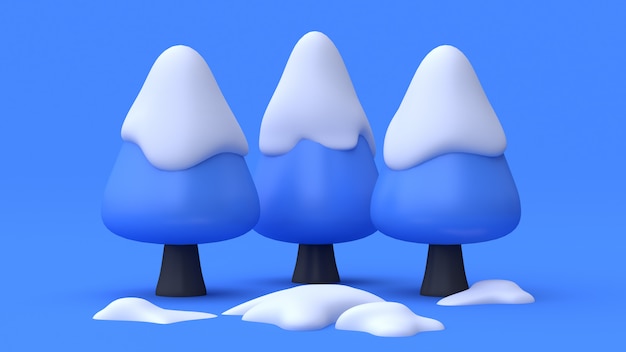 three tree abstract cartoon style with snow blue scene blue 