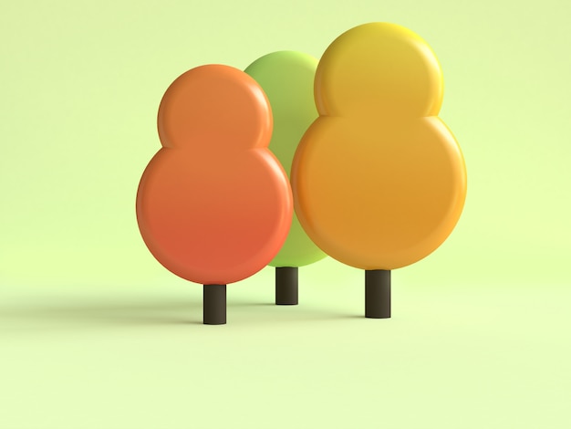 three tree minimal cartoon style fall/autumn season 3d rendering