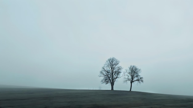 three trees in a field with no leaves