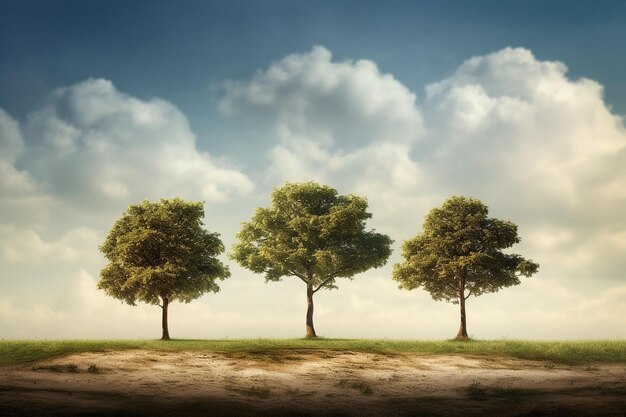 Photo three trees in realistic style