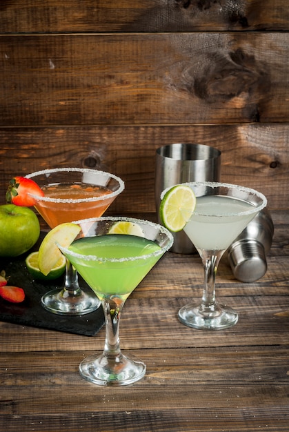 Three types of alcoholic cocktails with martini