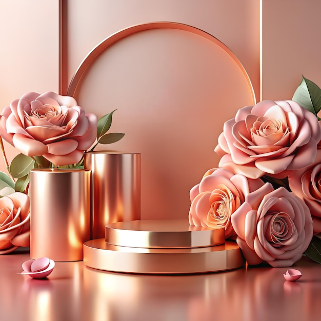 Photo three vases with pink roses on a table