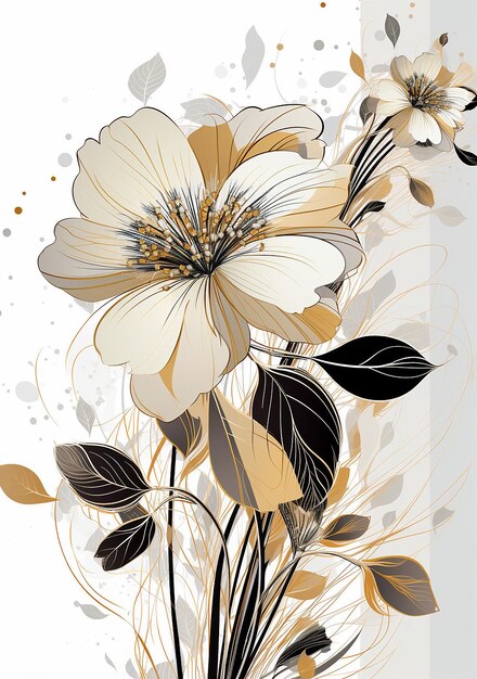 three vector abstract floral designs in black white and brown