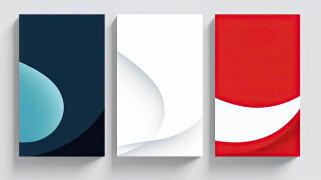 Three vertical banners with a red white and blue design Minimal covers set creative book cover