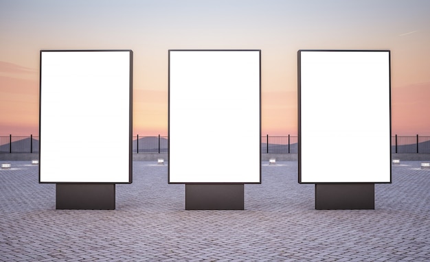 Three vertical outdoor billboards