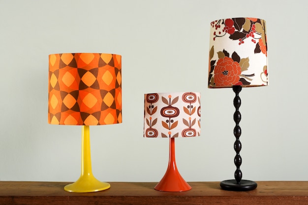 Three Vintage Table Lamps with Colorful Shades