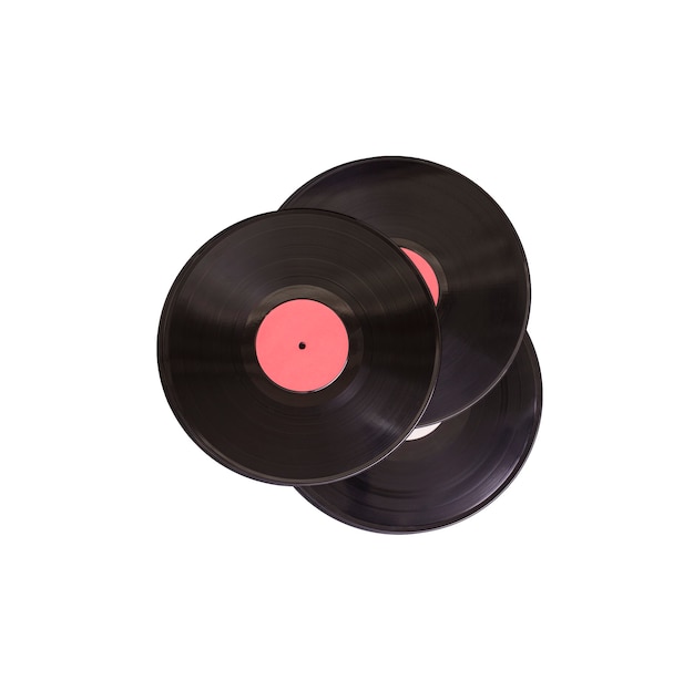 three vinyl records on white background