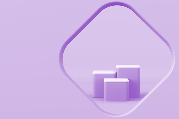 Three violet platform on minimal mockup scene for branding product presentation 3d rendering