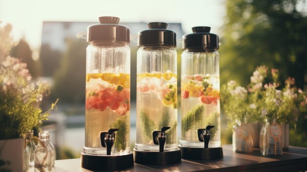 Three Water Bottles Sitting on Top of a Table