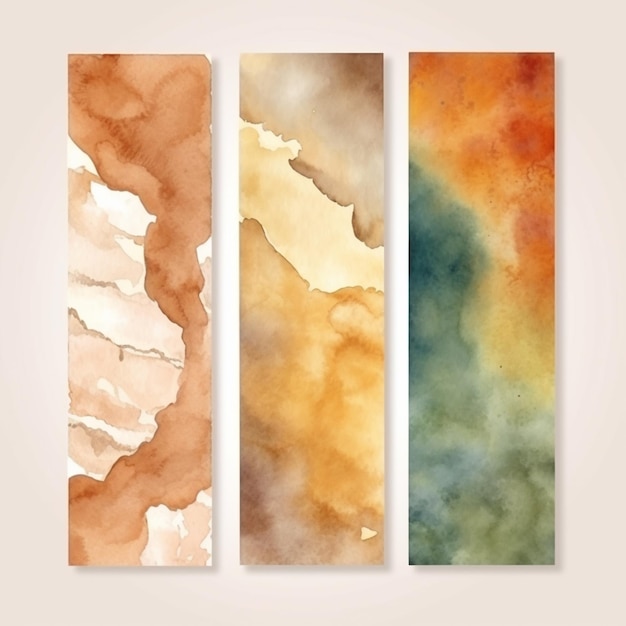 Photo three watercolor banners with different colors of paint on them generative ai