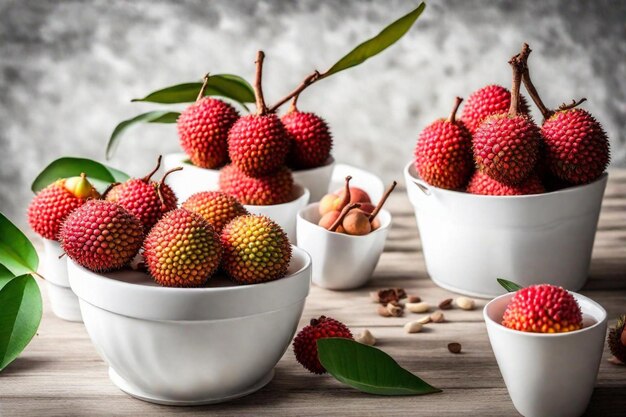 three white bowls with fruit and one with a bunch of them that says quot pineapple quot