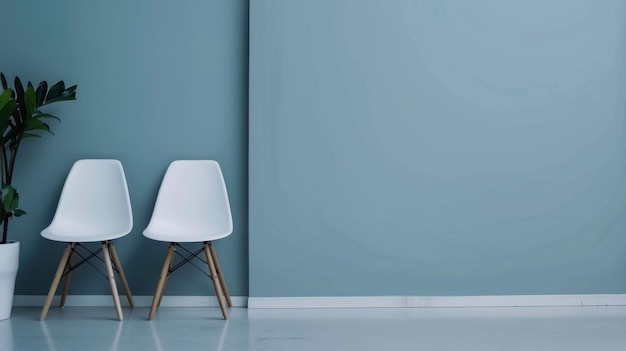 Three White Chairs in Front of a Blue Wall