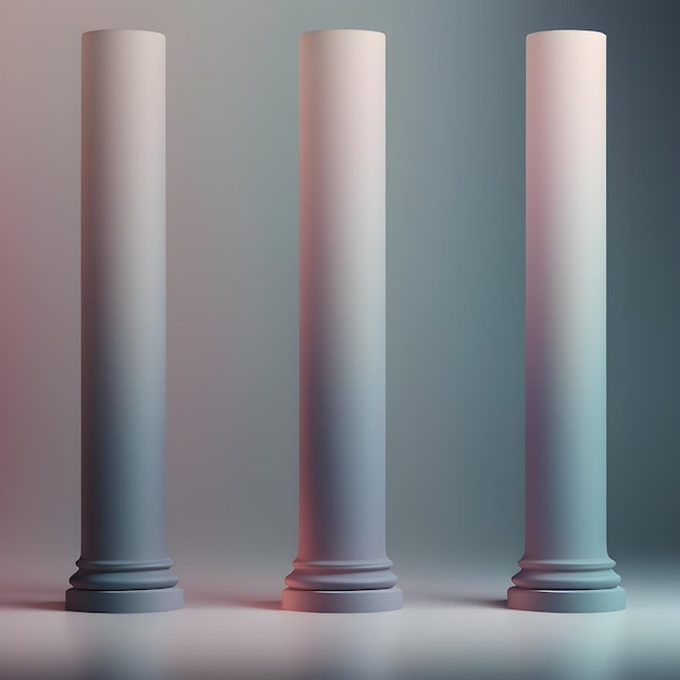 Photo three white columns with the pink and blue colors of the bottom