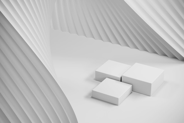 Three white platform on abstract mock up scene abstract background for product presentation