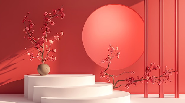 three white round boxes with flowers on them and one of them has a pink circle on the bottom