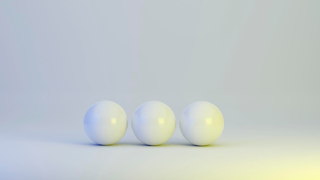 Three white spheres on a white background as 3d\
illustration