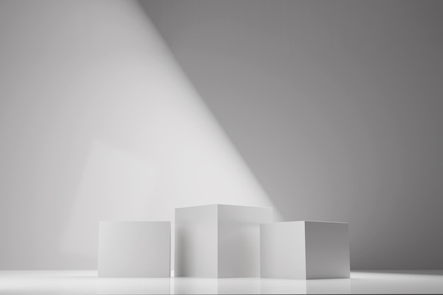 Three white square stands on white background