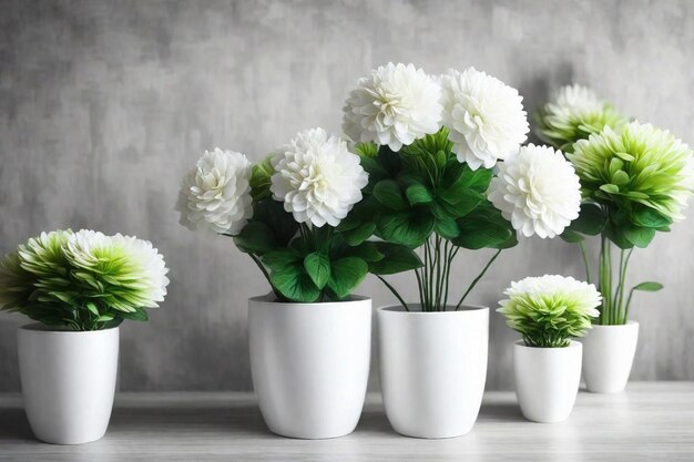 Photo three white vases with white flowers in them are lined up on a table