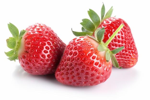 three whole strawberry isolated on white background