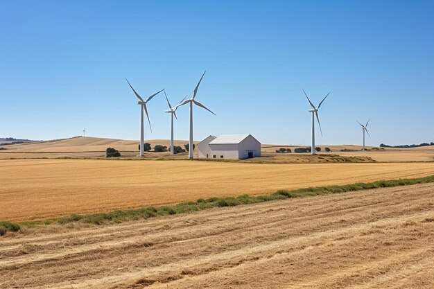 Photo three wind turbines located on a field