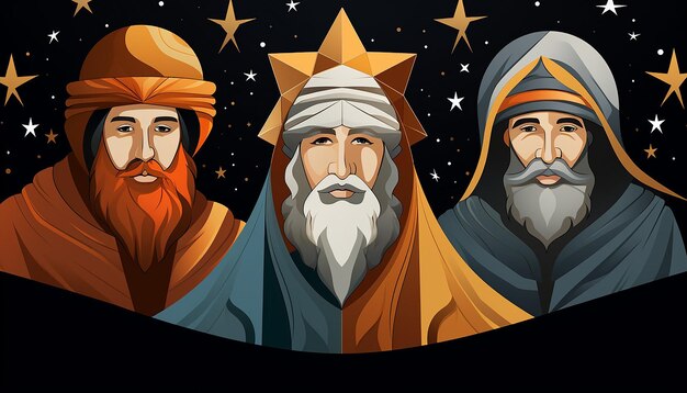 Photo the three wise men from the east visited baby jesus in the background a night with stars full bod