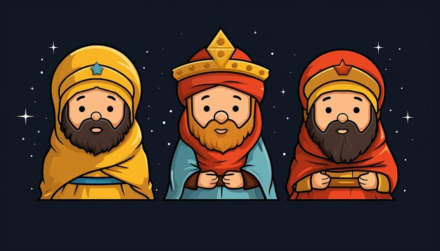 Photo the three wise men from the east visited baby jesus in the background a night with stars full bod