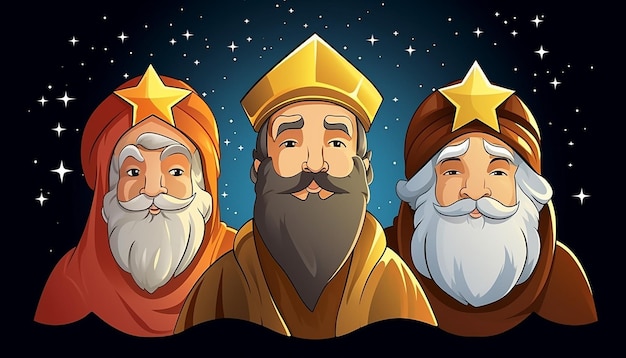 Photo the three wise men from the east visited baby jesus in the background a night with stars full bod