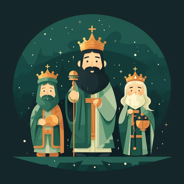 写真 三人の賢者たちと王冠と背景の星 ゲネレーティブ・アイ