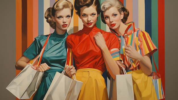 Foto immagine generata dall'ai di tre donne che portano borse della spesa dopo essere andate a fare la spesa