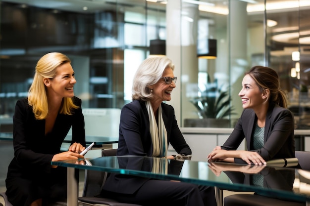 Photo three woman in a meeting in the office businesswoman