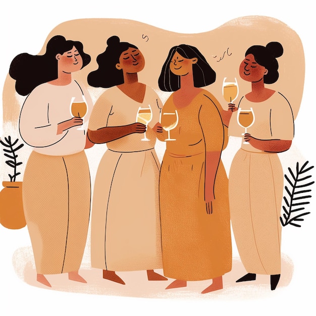 three women are standing and holding glasses of wine generative ai