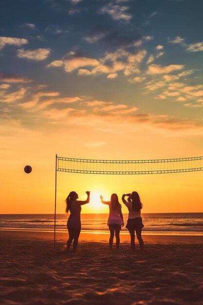 Photo three women on a beach with a ball in the air