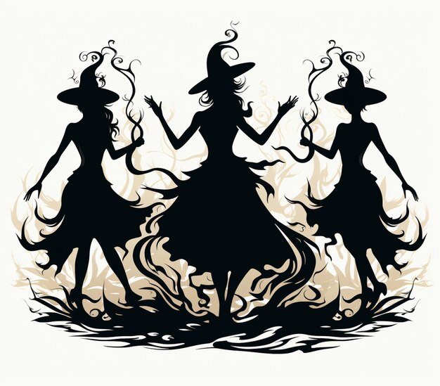 Three women in dresses and hats are dancing in a circle generative ai