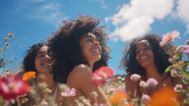 Three Women in a Field of Flowers