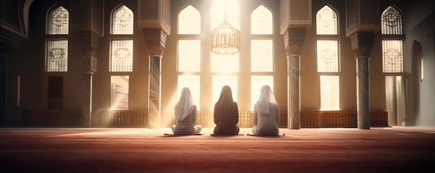 세 여인 이 모스크 에서 명상 하고 있다