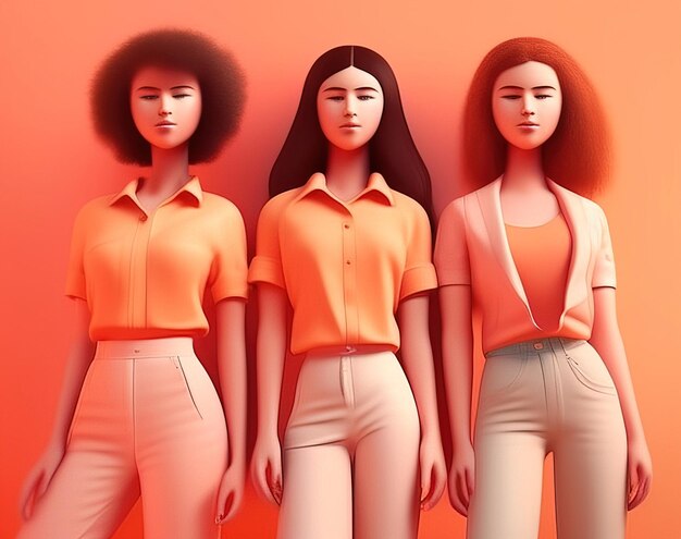 Three women in orange with the word love on them