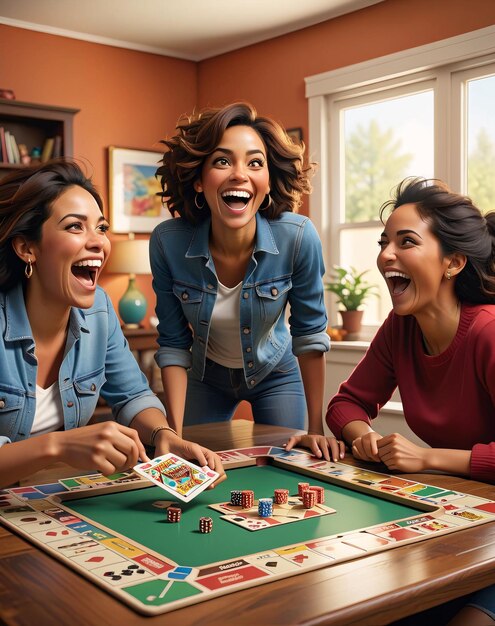 three women playing a game of monopoly