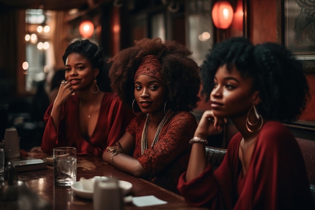 Three women sitting at a table in a bar