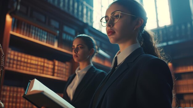 Photo three women sitting at a table in a courtroom women day