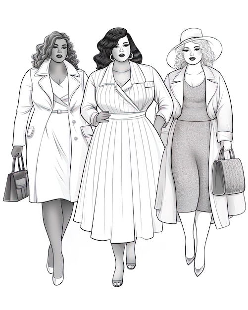 Foto tre donne che camminano in una linea disegnata con una che dice tre donne