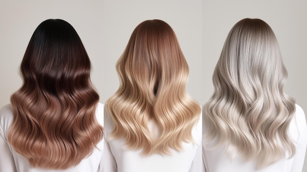 Three women with different hair colors from silver blonde to redhead showcasing hair dye results