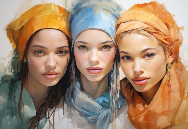Три женщины с головными платками позируют для фото