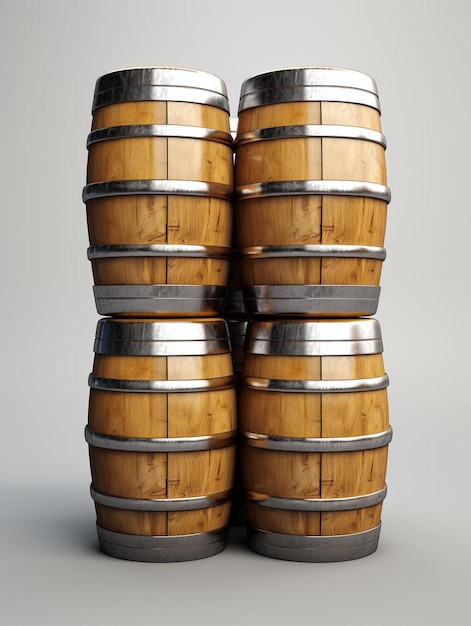 three wooden barrels with the words " wood " on them.