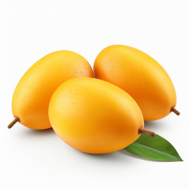 Photo three yellow mangoes on white background zbrush style